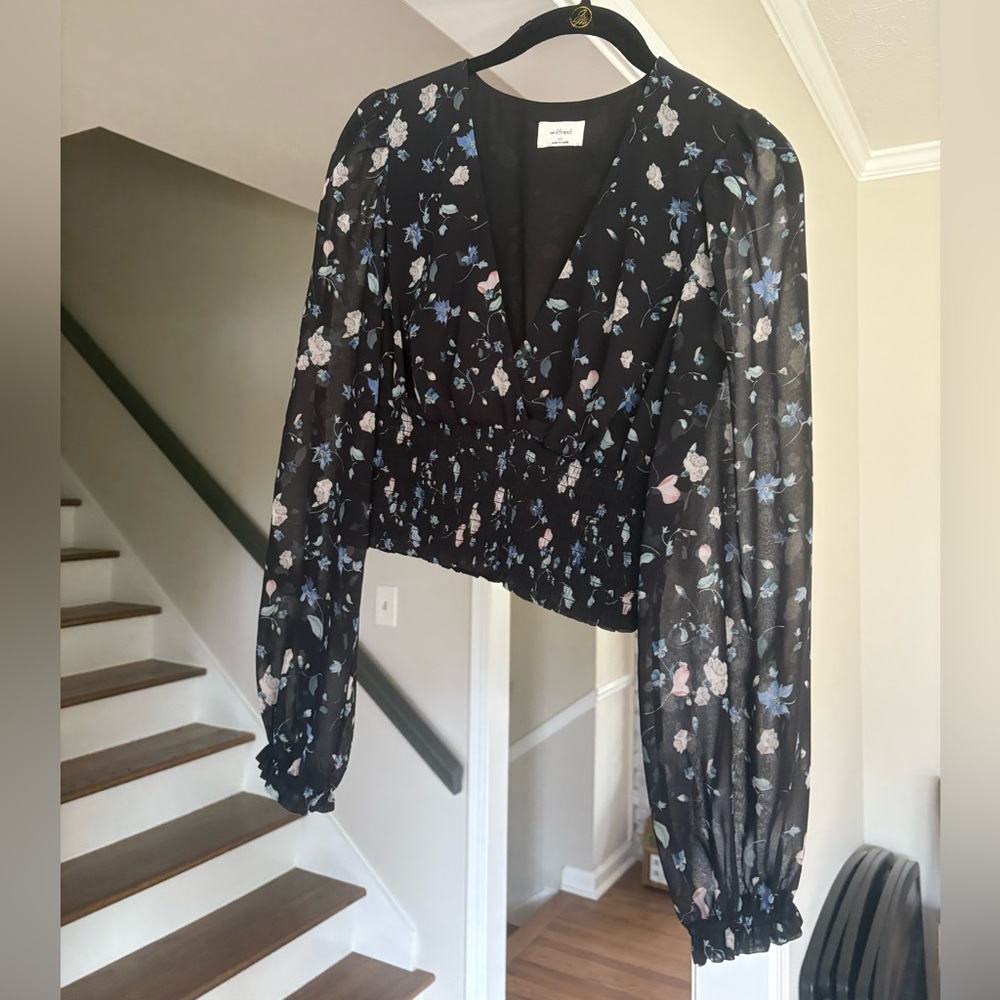 Aritzia Wilfred Wistful Blouse in Midnight Blue XS